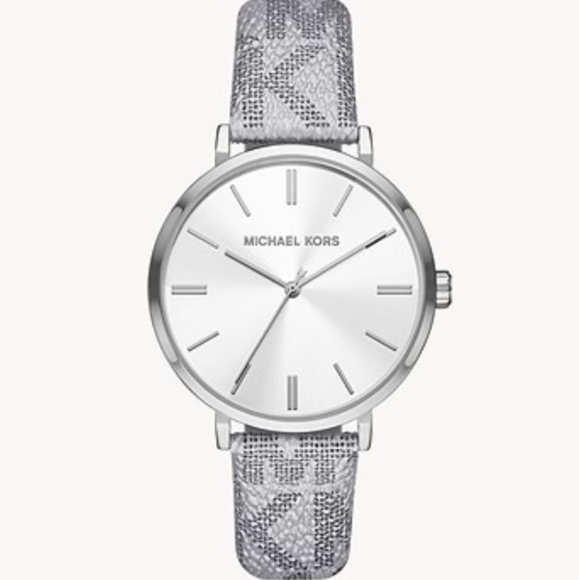 Michael Kors Addyson Silver Monogram Watch - Picture 3 of 14